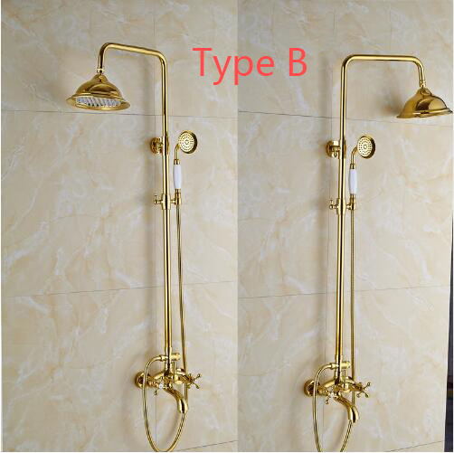 Luxury Golden Bathroom Shower Mixer Taps Wall Mounted 8