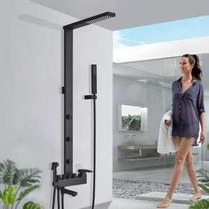 Matte Black Shower Faucet Kit Bathroom Shower Column Rainfall Massage SPA Jets Bidet Shower Faucet With Tub Spout