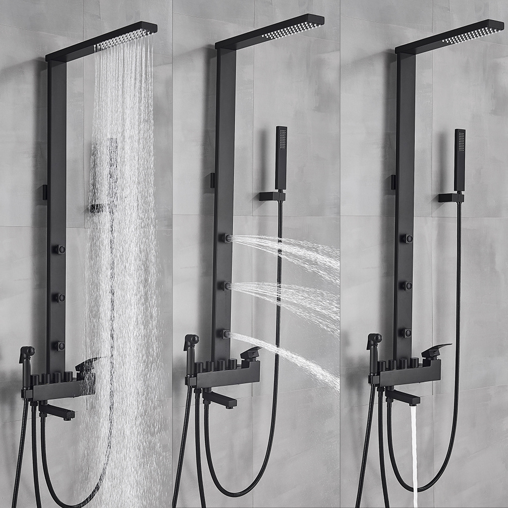 Matte Black Shower Faucet Kit Bathroom Shower Column Rainfall Massage SPA Jets Bidet Shower Faucet With Tub Spout