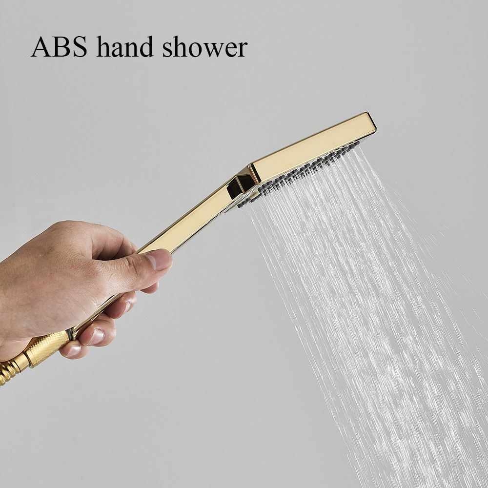 Golden Bathroom Shower Faucet Set Waterfall Bathtub Faucet Wall Mount Hot Cold Mixer Crane Bathtub Tap With ABS Handheld Shower