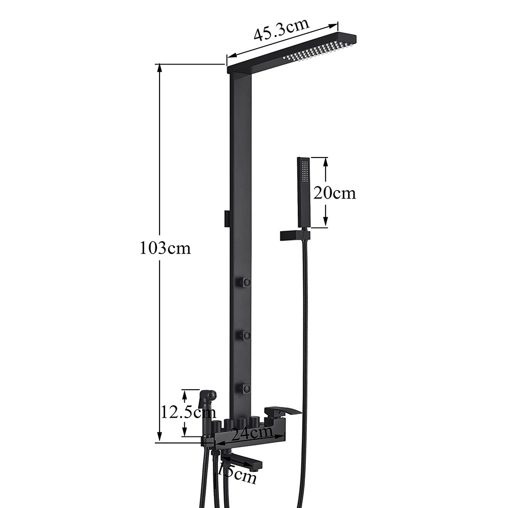 Matte Black Shower Faucet Kit Bathroom Shower Column Rainfall Massage SPA Jets Bidet Shower Faucet With Tub Spout