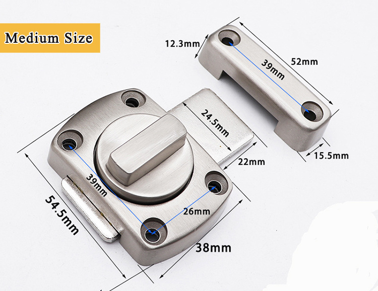 Rotate Bolt Latch Door Slide Lock Bolt House Security Lock Zinc Alloy Security Latch Bathroom Gate Square Latches