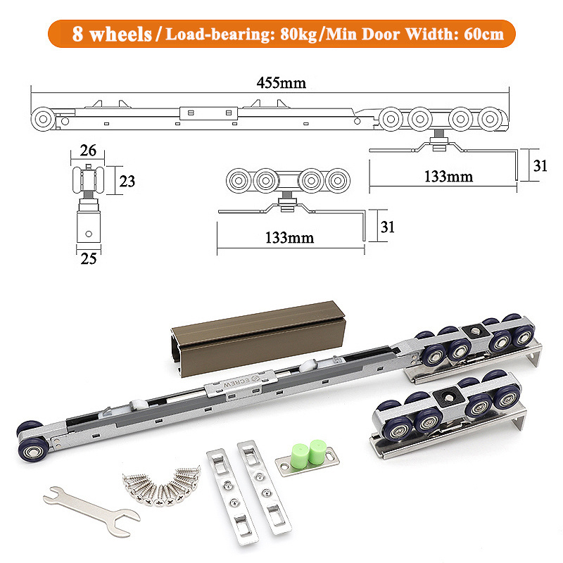 Hanging 8 Wheels Sliding Door Buffer Damper Heavy Duty  Pulley for Wooden Door Track Roller double buffering  Sysstem