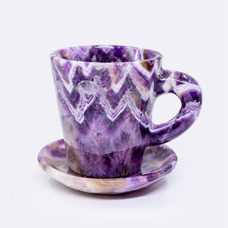 Wholesale natural folk crafts healing hand carved dream amethyst crystal tea cup for home decoration