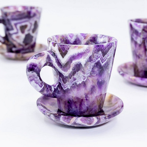 Wholesale natural folk crafts healing hand carved dream amethyst crystal tea cup for home decoration