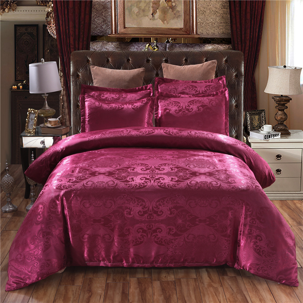 Custom Home Textile Turkish Western Gold Jacquard Luxury Satin Silk Hotel Bedding Sets