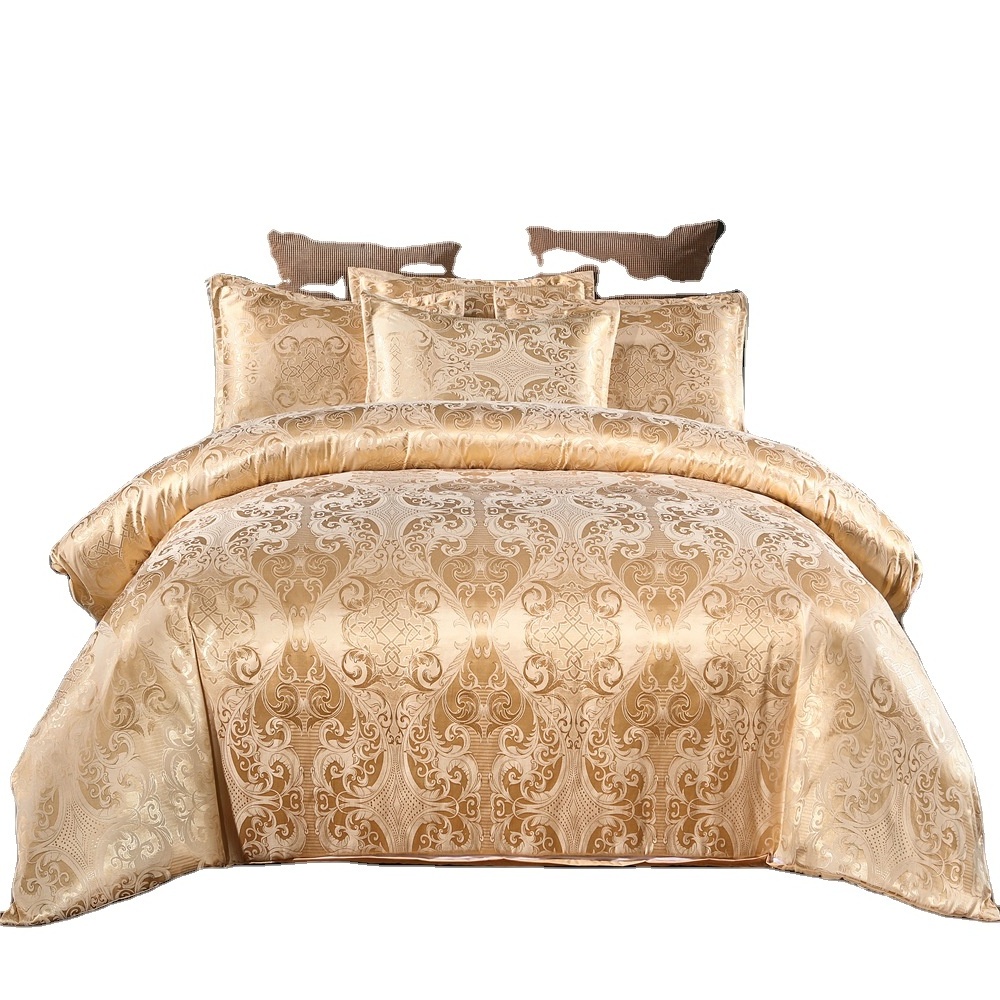 Custom Home Textile Turkish Western Gold Jacquard Luxury Satin Silk Hotel Bedding Sets