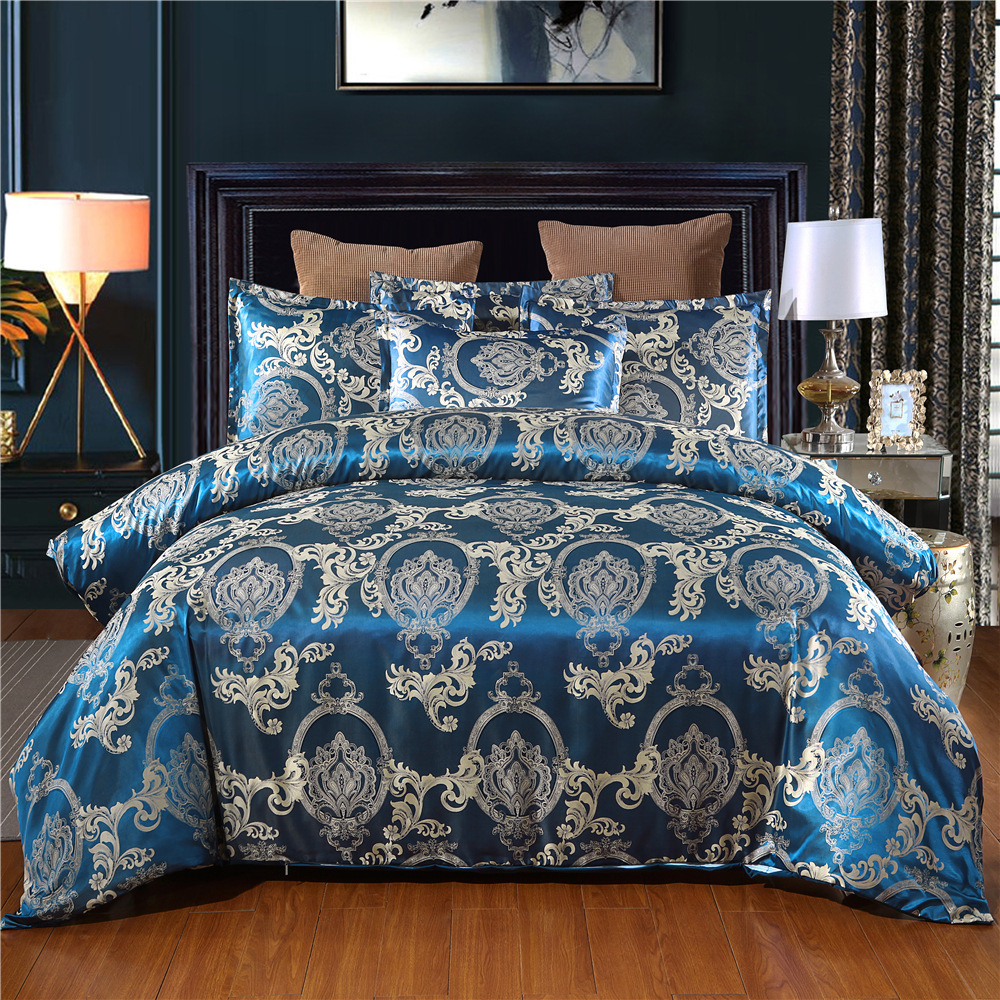 Custom Home Textile Turkish Western Gold Jacquard Luxury Satin Silk Hotel Bedding Sets