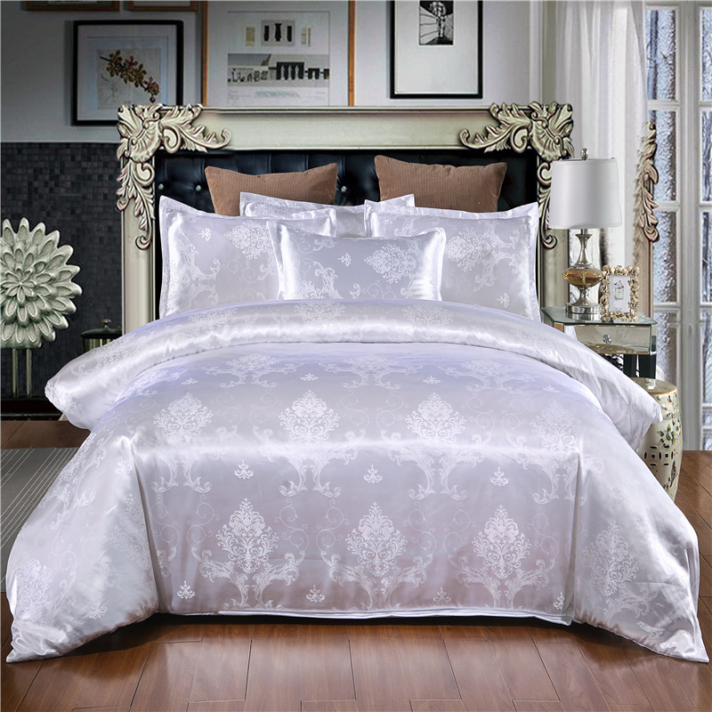 Custom Home Textile Turkish Western Gold Jacquard Luxury Satin Silk Hotel Bedding Sets