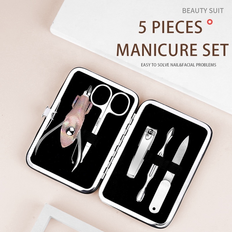 5 Pieces Manicure Set Portable Nail Clipper Set Professional Grooming Kits Beauty Tool Personal Nail Care Tools Kit