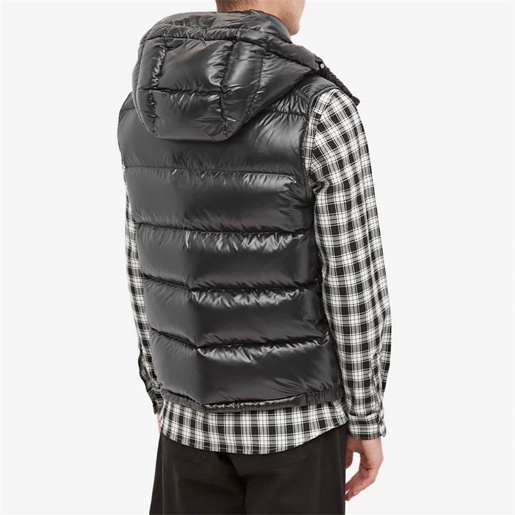 Custom men Detachable  Adjustable Hood Water Proof Sleeveless Shiny Puffer Vest