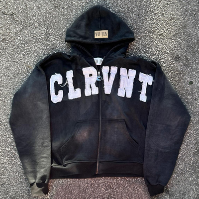 Custom Vintage Crop 100% Cotton Zip Up Distressed Embroidery Patch 