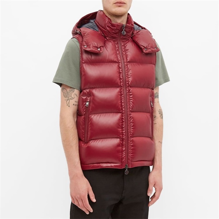 Custom men Detachable  Adjustable Hood Water Proof Sleeveless Shiny Puffer Vest