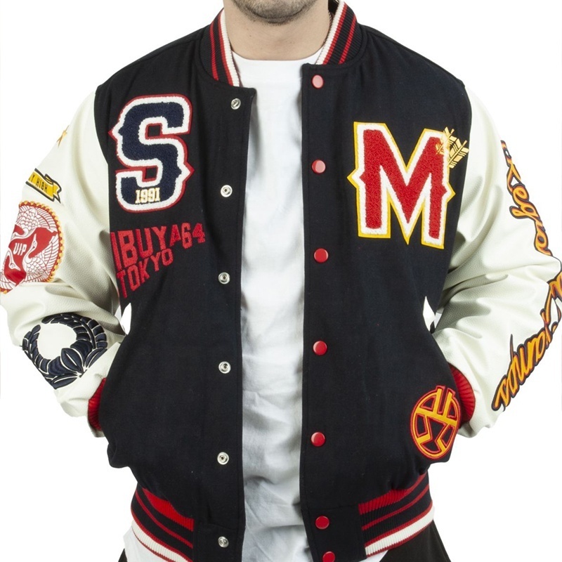 Custom Logo Luxury Wool Chenille Embroidery Baseball Letterman Jackets Men Vintage Red And White Leather Sleeve Varsity Jacket