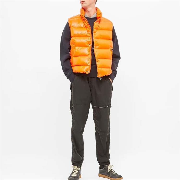 OEM custom winter windbreaker plain neon orange padded bubble down puffer vest for men