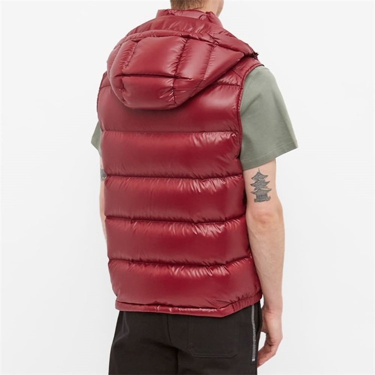 Custom men Detachable  Adjustable Hood Water Proof Sleeveless Shiny Puffer Vest