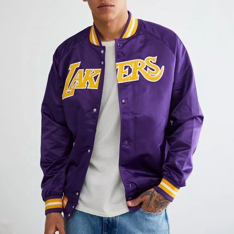 Wholesale High Quality Print Varsity Jacket College Satin Men 90S Private Label Sublimation Bomber Jacket