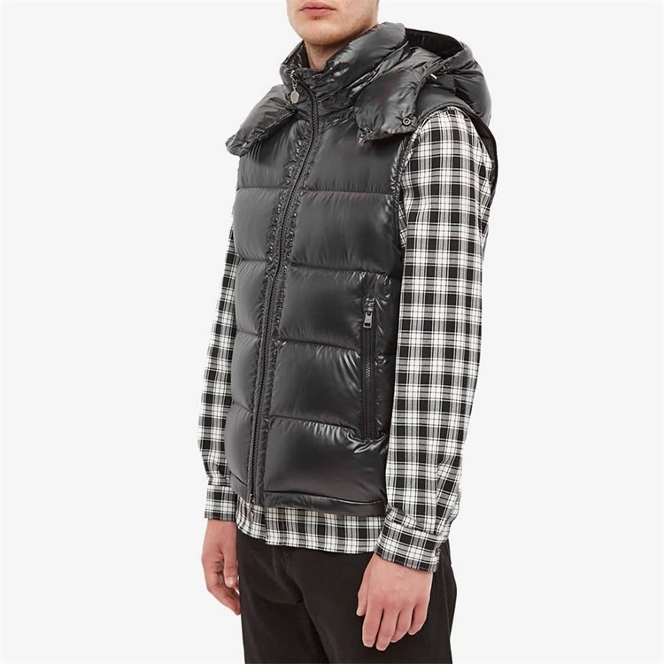 Custom men Detachable  Adjustable Hood Water Proof Sleeveless Shiny Puffer Vest