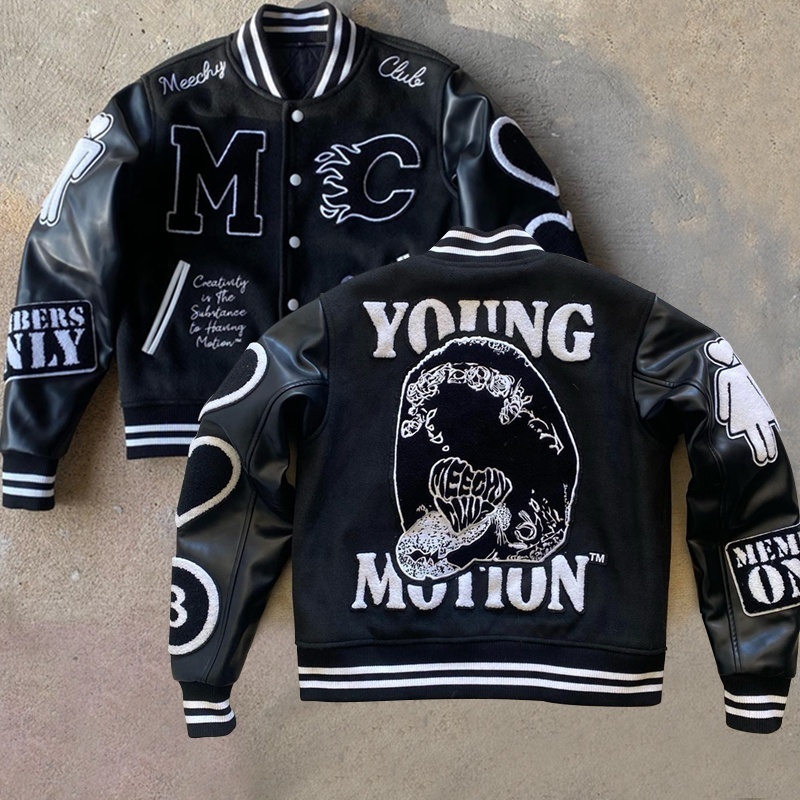 Oem High Quality Patch Embroidery Men College Custom Baseball Bomber Letterman crop Leather Sleeve Varsity Jacket