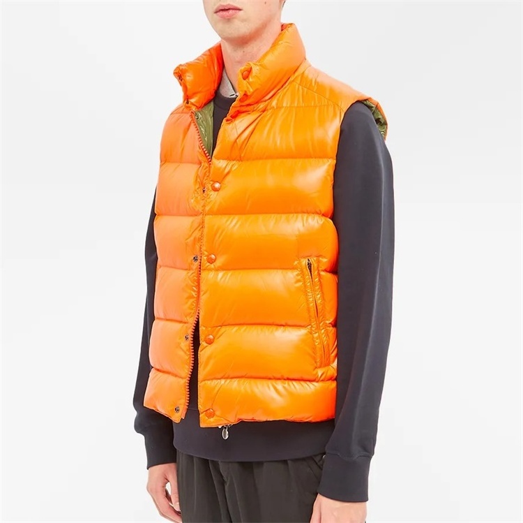 OEM custom winter windbreaker plain neon orange padded bubble down puffer vest for men