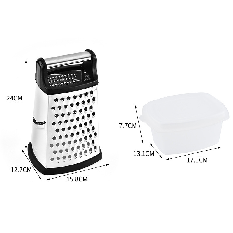 New Design 4 Side Multifunction Stainless Steel Tower Shaped Grater Cheese Fruit Vegetable Box Zester with Container