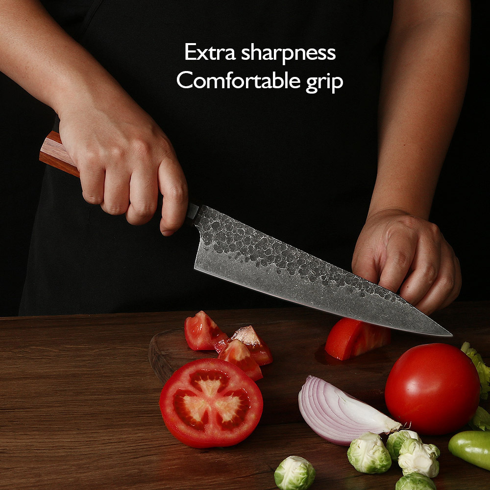 High Quality 440C Handmade Hammer High Carbon Stainless Steel Black Korouchi Blade Kitchen Knife for Chef Knife