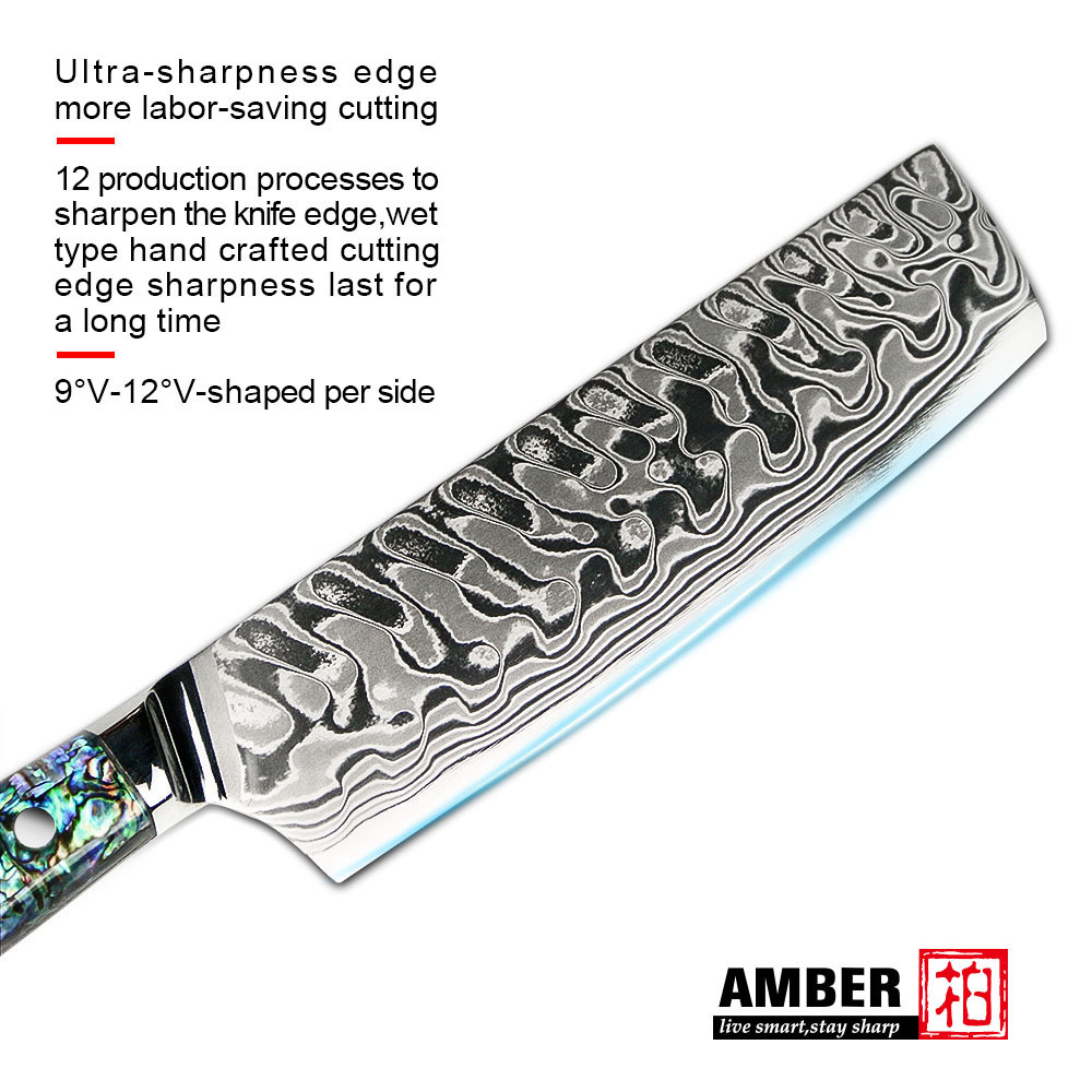 Custom branding 45layers damascus steel vegetable cutting knife 7inch nakiri knife with abalone handle