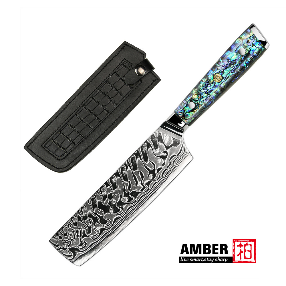 Custom branding 45layers damascus steel vegetable cutting knife 7inch nakiri knife with abalone handle