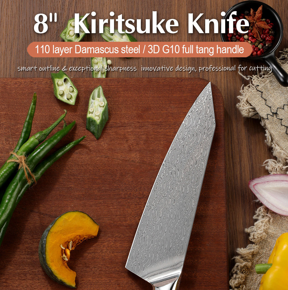 Amber 8 inch 110 layers Damascus Knife Diamond Pattern Japanese Chef Knife With G10 Handle