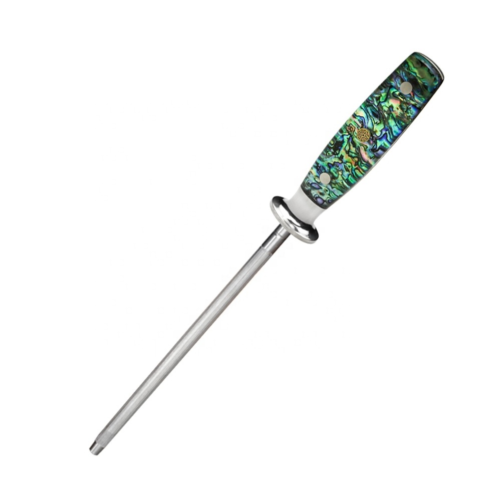 Abalone Shell Resin Handle 8 inch Round Diamond Sharpening Rod Steel Pencil Sharpener Kitchen Knife Sharpener