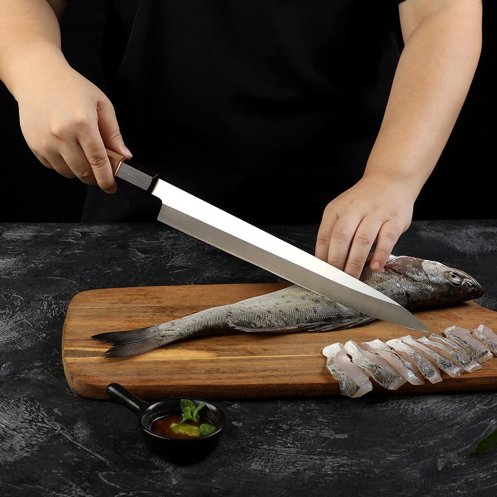 Yangjiang Amber Wa-handle High Carbon Steel Salmon Slicer Fish Knife Yanagiba Japanese Sushi Knife