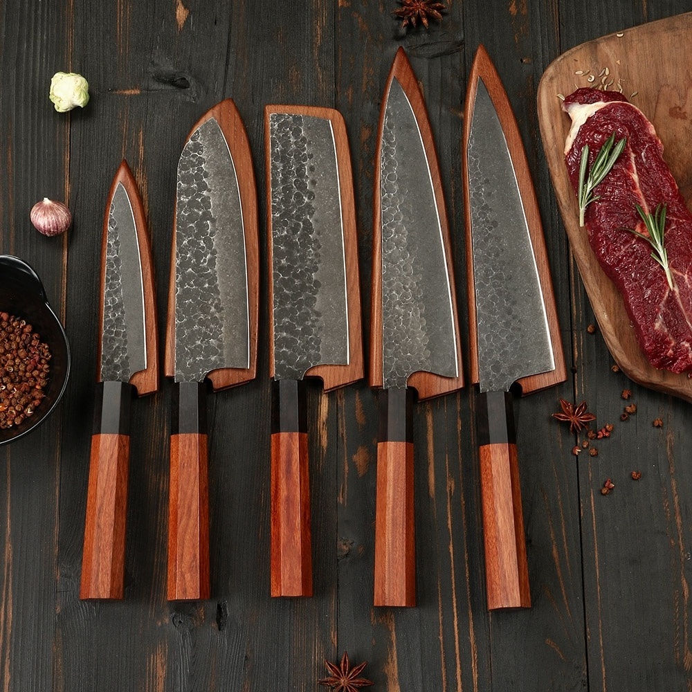 High Quality Carbon Steel Japanese Knife Set Professional Japanese Chef knife Handmade Japanese Kitchen Knife with Wooden Handle