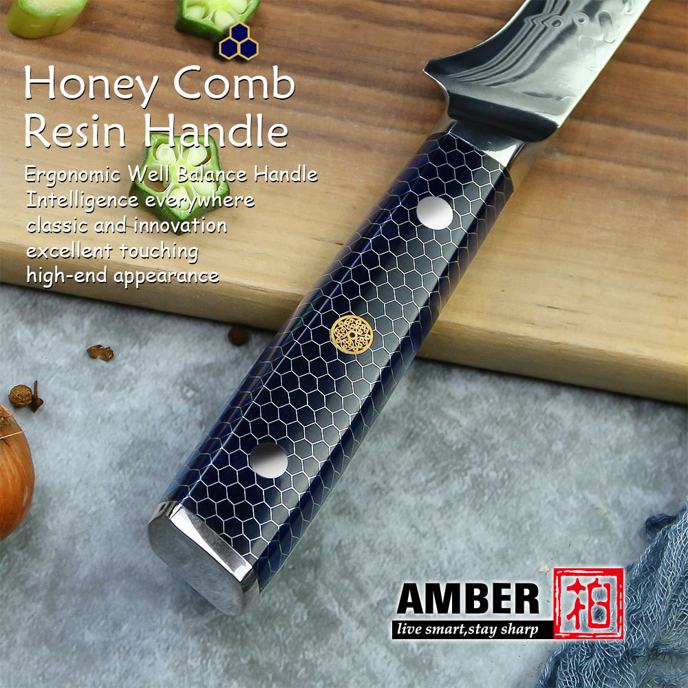 Amber 5 inch 37 layers CROCOPattern Damascus Steel  honey comb  handle professional  fish  boning  knife