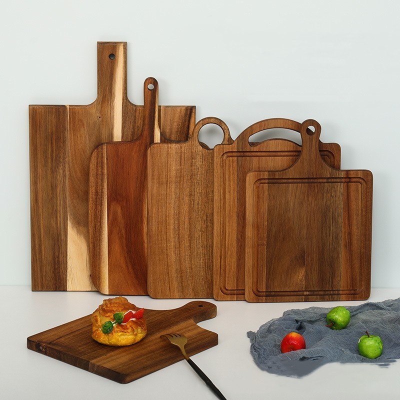 Customizable Acacia Wood Cutting Boards With Handle Chopping Boards For Meat Pizza Cheese Sushi Kitchen Boards