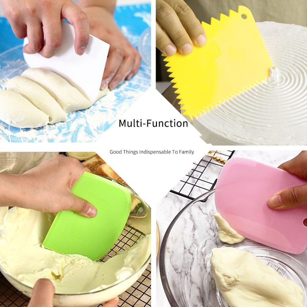 3Pcs Food Grade PP Cake Scraper Dough Cutter Cake Pastry Smoother Tool Set Bread Scraper Smoother