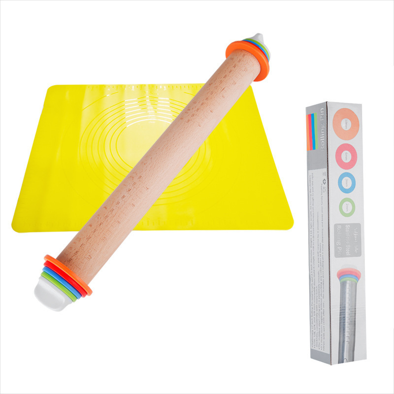 Wholesale Stainless Steel Rolling Pin and Silicone Baking Pastry Mat Set Rolling Pins with Thickness Rings Kitchen Tool