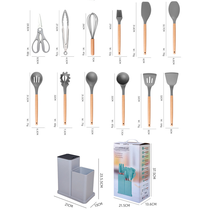 19Pcs Kitchen Utensils And Stainless Steel Chef Knife Set With Block Scissors Whisk Tongs And Cutting Board