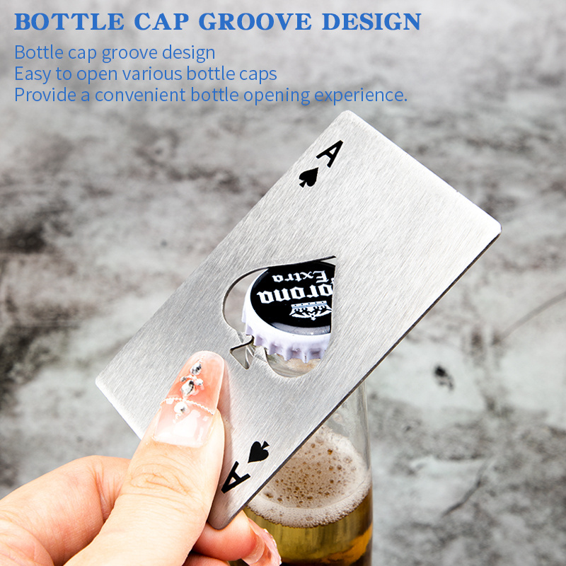 Ace Of Spades Bottle Opener Credit Card Size Opener Portable Stainless Steel Can Opener Black & Silver