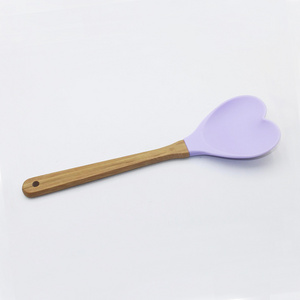 Unique Heart Shape Silicone Kitchen Utensil Spatula Spoon With Wood Handle