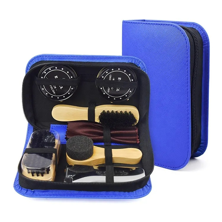 Shoe Shine Tool Care Shoe Cleaning Brown/Black/Blue 7 Piece Travel Shoe Care Set