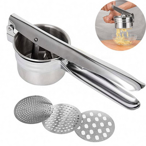 High Quality Kitchen Tools Large Capacity Potato Ricer Stainless Steel Manual Potato Presser with 3 Interchangeable Discs