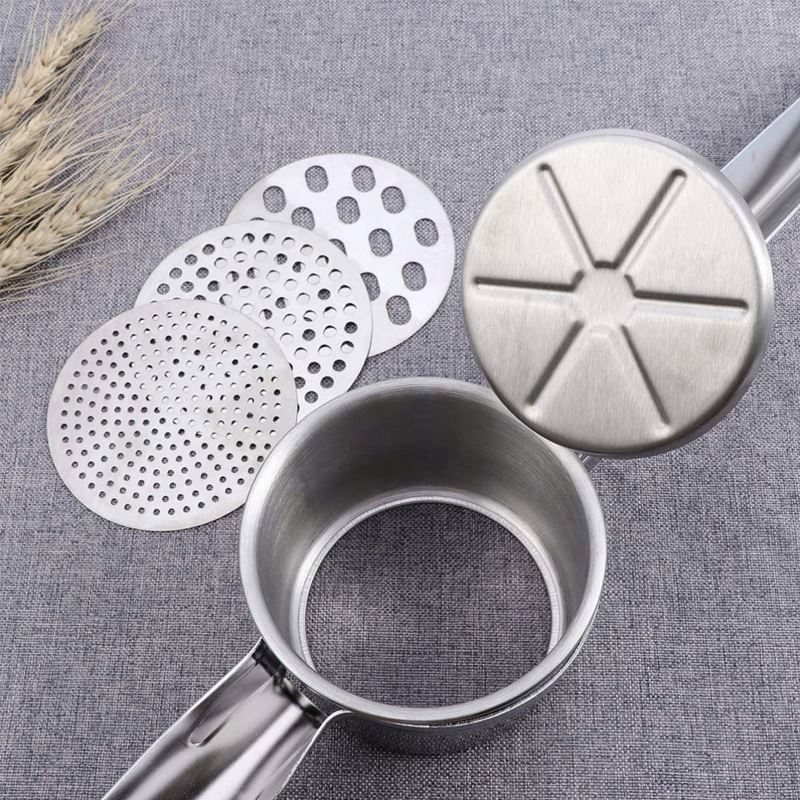 High Quality Kitchen Tools Large Capacity Potato Ricer Stainless Steel Manual Potato Presser with 3 Interchangeable Discs