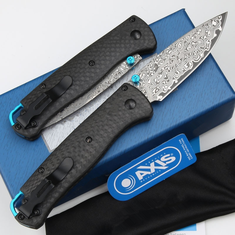 Customized outdoor camping  knife Carbon fiber 535 Damascus steel double  action EDC hunting knife