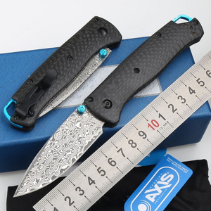 Customized outdoor camping  knife Carbon fiber 535 Damascus steel double  action EDC hunting knife