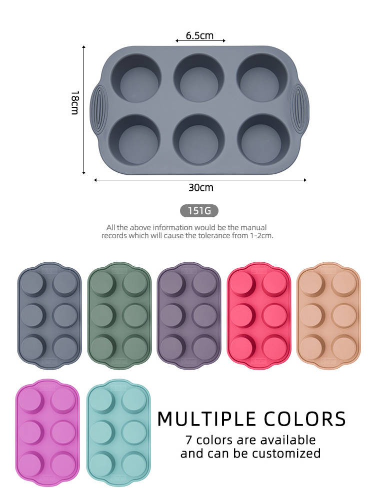 Non-Stick Reusable Heat Resistance Food Grade Silicone Cake mold Muffin Pan 6 Cup  Molder Cupcake mould Baking