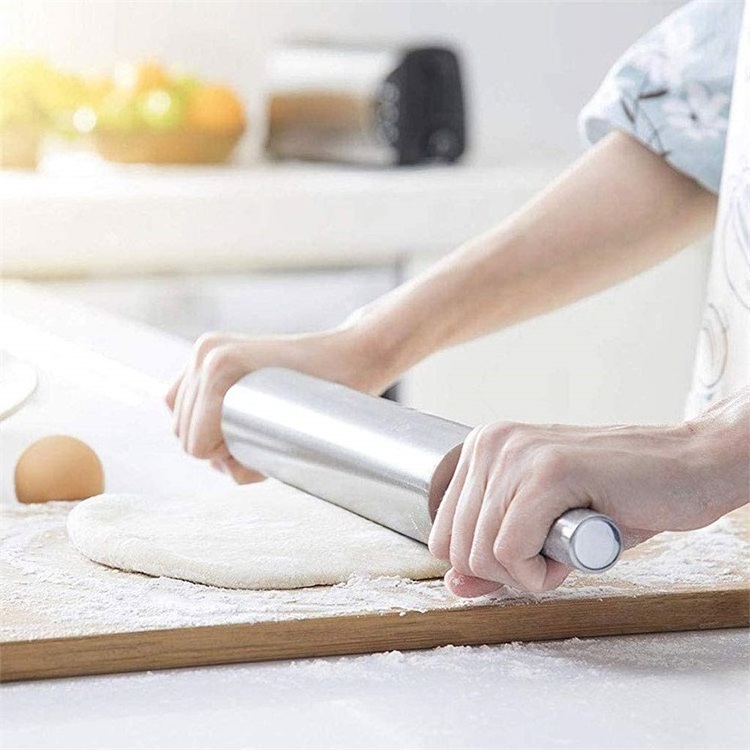 Big Stainless Steel Rolling Pins Baking Textured Metal Handle Fondant Pie Crust Cookie Pastry Pasta Pizza Dough Rolling Pin