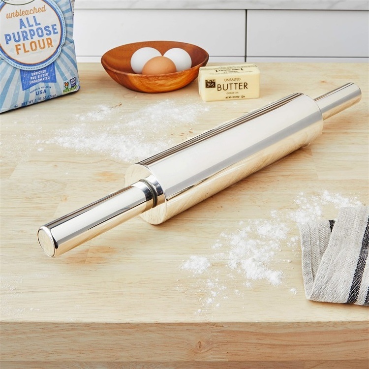 Big Stainless Steel Rolling Pins Baking Textured Metal Handle Fondant Pie Crust Cookie Pastry Pasta Pizza Dough Rolling Pin