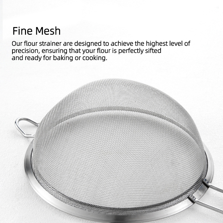 Heavy Duty Large Fine Mesh Strainer Basket 304 Stainless Steel Colander with Wood Handle Flour Sifter Sieve set