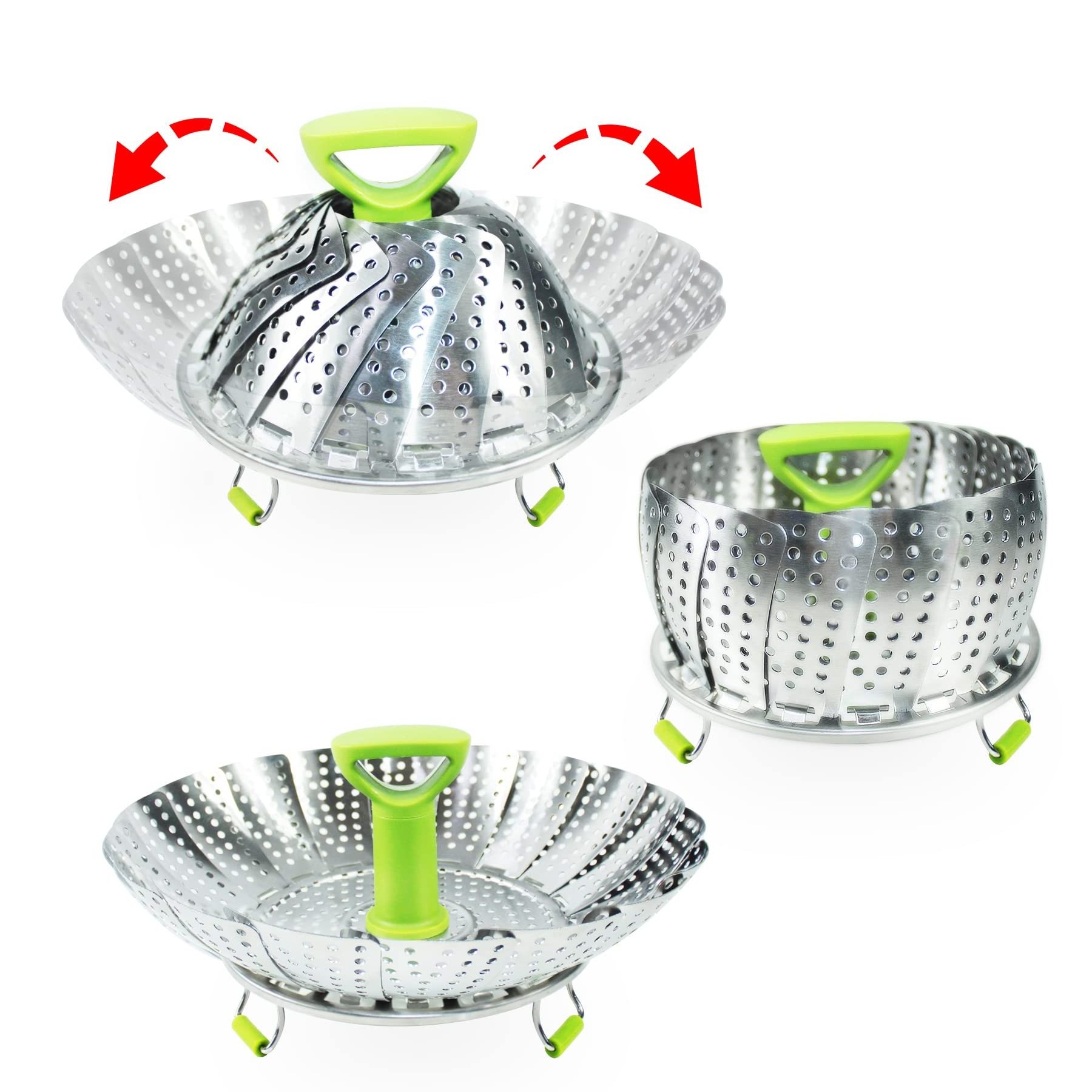 Stainless Steel Collapsible Vegetable Steamer Basket With Handle Folding Expandable Food Steamers to Fits Various Size Pot