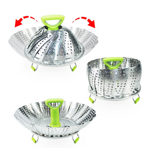 Stainless Steel Collapsible Vegetable Steamer Basket With Handle Folding Expandable Food Steamers to Fits Various Size Pot